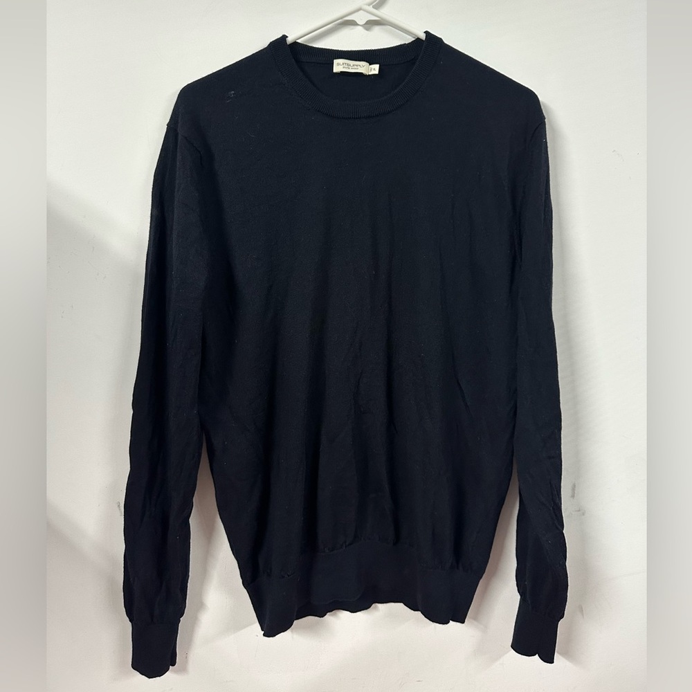 Suitsupply Men's Size XL Navy Blue Pure Wool Knit Crewneck Pullover Sweater